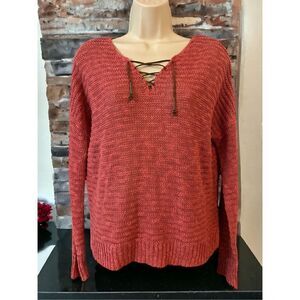 Lauren Jeans Co Ralph Lauren •Womens S Linen Blend Sweater Suede Leather Lace Up